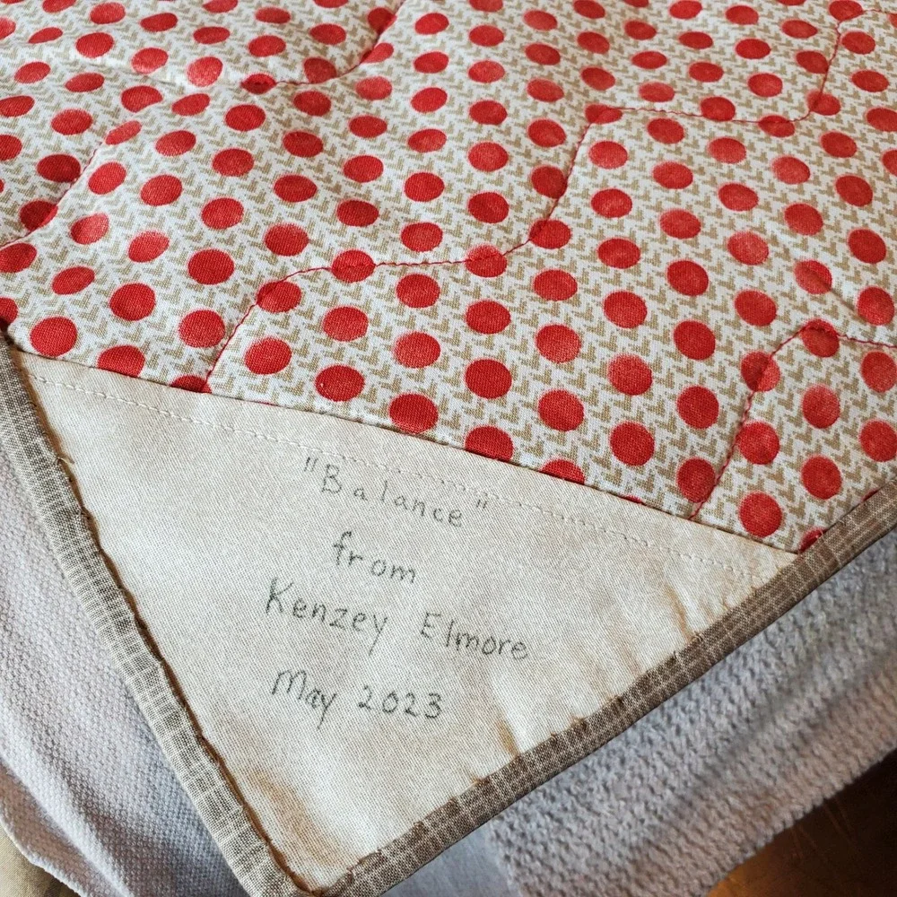 Handmade Strawberry Floral Quilted Throw Blanket Red & Tan lap quilt